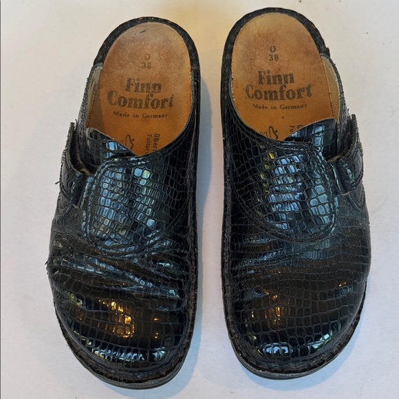 Finn Comfort Black Snakeskin Embossed Leather Mule /Clog /Slip-one. Size 8. - Picture 2 of 8